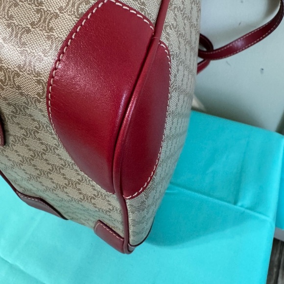 Celine Tan and Red Leather Trim Tote Bag - Picture 5 of 15